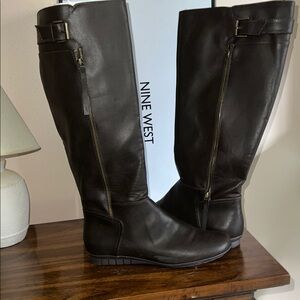 Nine West Black Over the Knee Boots with Buckle Details